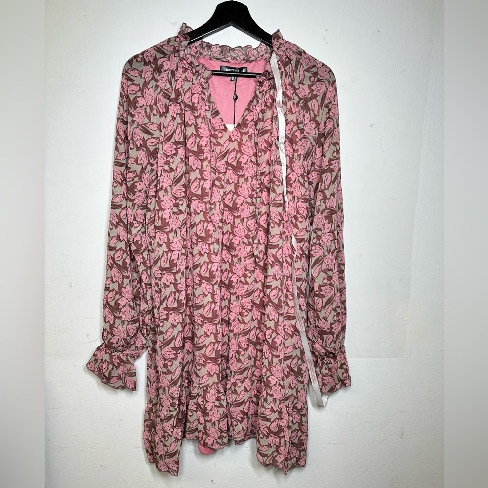 NWT Missguided Tie Neck Double Layered Smock Dress Floral - Picture 2 of 13